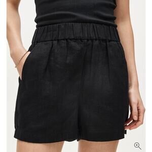 J.Crew Tropez Linen Shorts Black Smocked Waist High Rise Pockets Size Small
